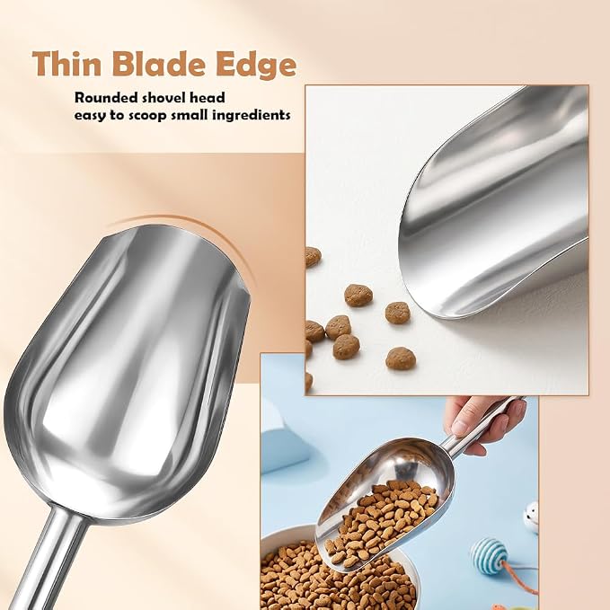 2 Pcs Dog Food Scoop Stainless Steel Feed Scooper for Home Pet Food (1 1/2 Cup, 12-Ounce)