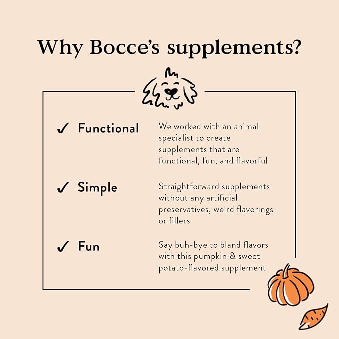 Bocce's Bakery Probiotic Supplement Chews, Pumpkin & Sweet Potato (60 ct) | Supports Digestion for Dogs - Made in The USA with 7 Strains of Probiotics