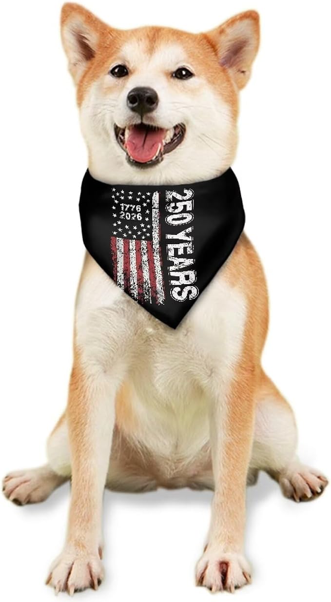 Jeiento US Flag 250 Years Anniversary Dog Bandana Washable Pink Puppy Bibs Scarf Adjustable, Polyester, Pink