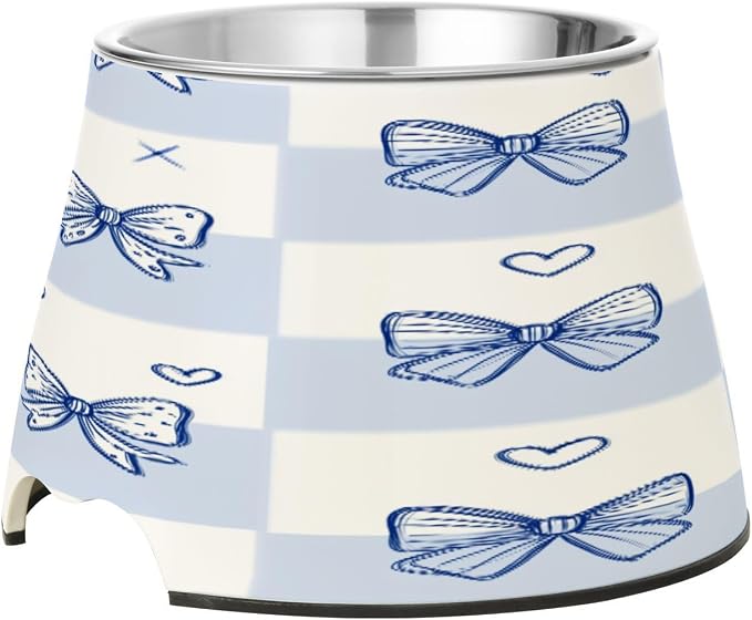 Blueangle Elevated Dog Bowls with Stainless Steel - Non-Slip 2.3 Cup High Capacity Pet Dish for Spinal Health & Cute Bows Design（412）