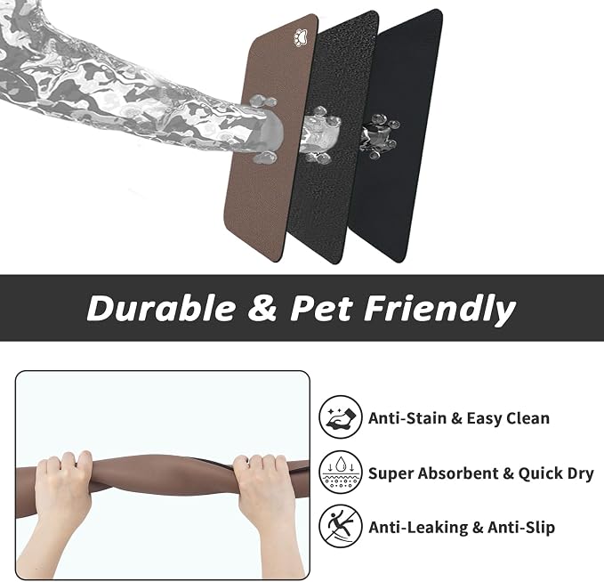 HotLive Dog Food Mat - Absorbent Cat Mat for Food and Water, No Stains Pet Feeding Bowl Mat, Easy to Clean Pet Placemats, Quick Dry Dog Water Dispenser Mat for Messy Drinkers | Paw Brown 12"x 19"