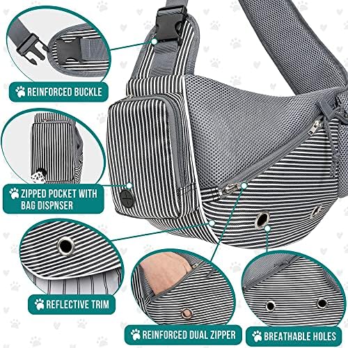 PetAmi Small Dog Sling Carrier, Hands-Free Purse, 10 lb, Stripe