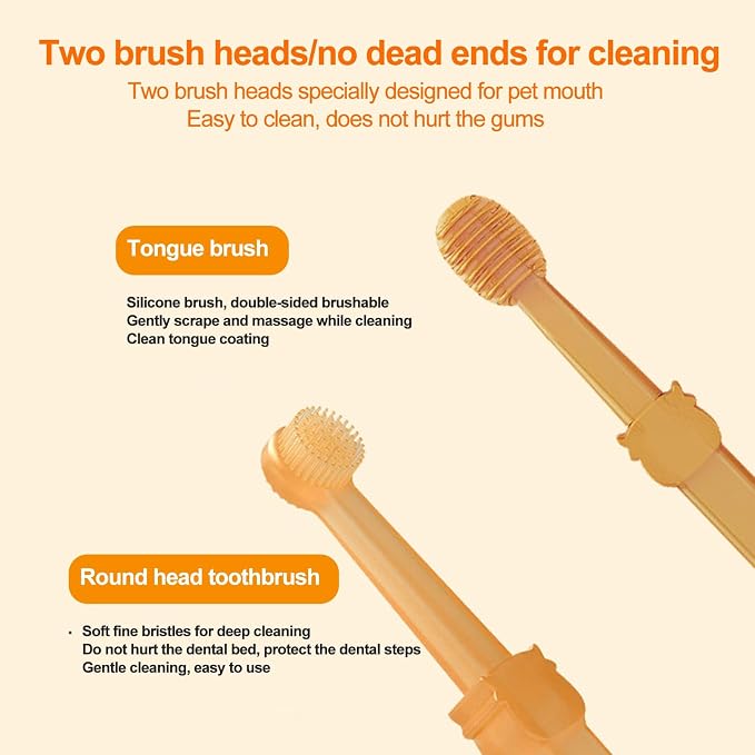 Small Pet Toothbrush Kit with Storage Box, Soft Silicone Double-Sided Dog Toothbrush, Cat Toothbrush for Pet Tooth Brushing (2 Pack) Orange Sets