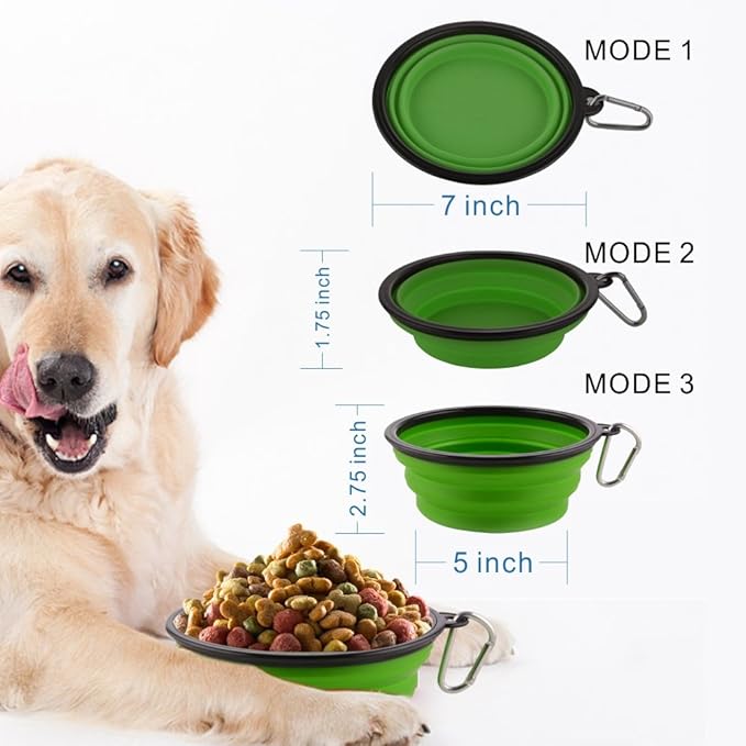 Large Collapsible Dog Bowls, 2 Pack, 34oz, Purple+Green