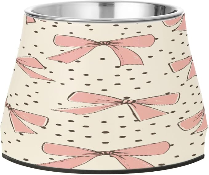 Blueangle Elevated Dog Bowls with Stainless Steel - Non-Slip 2.3 Cup High Capacity Pet Dish for Spinal Health & Bow Pink Design（95）
