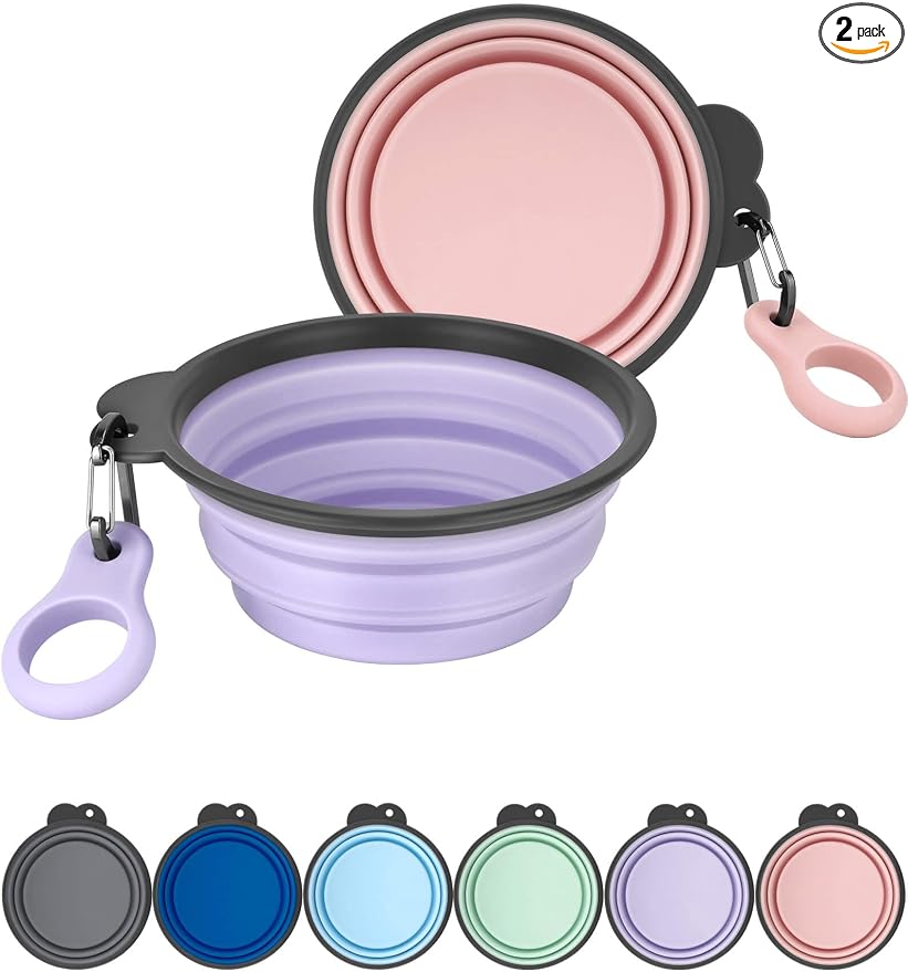 Aonkey Collapsible Dog Bowls with Bottle Carrier, 2 Pack, 15oz