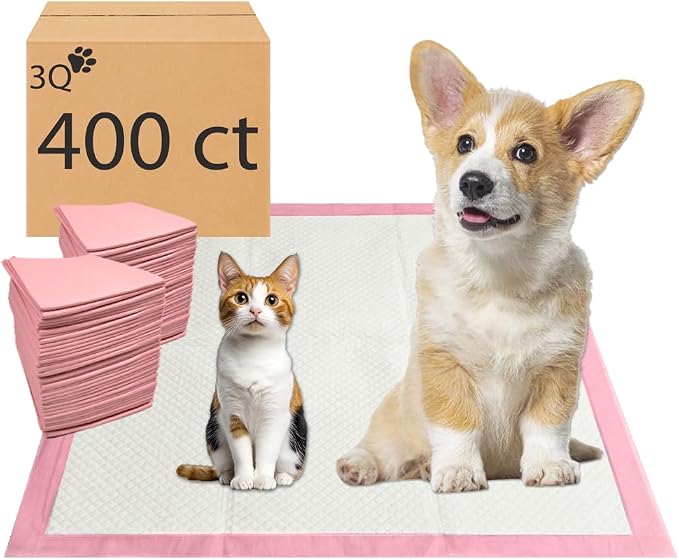 Pink Puppy Pee Pads, 400 Count - 22 x 22 Inch Dog Potty Training Pads, Leak-Proof Quick Absorb 6-Layer Design for Pet Pissing Weewee Training, Ideal for Puppies, Cats, Rabbits, and Guinea Pigs