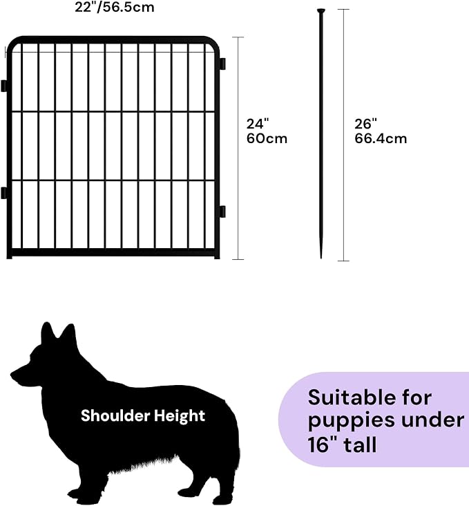 SunsGrove 24 inch 2 Panels Dog Playpen Outdoor for Small and Medium Dogs, Free and Safe Play Dog Fence Indoor, Black