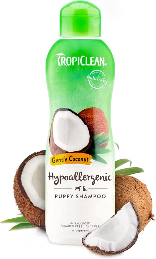 TropiClean Gentle Puppy Shampoo, Sensitive Skin, Coconut Scent, 20oz | For Allergies & Sensitive Skin | Gentle Coconut Scent | Safe for Cats & Kittens | Made in USA