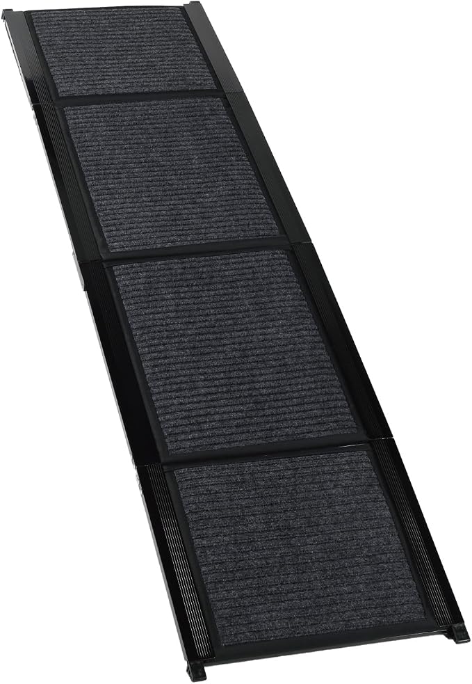 65 Inch Folding Dog Ramp, Anti-Slip Portable Pet Ramp, Aluminum Frame 250LBS Capacity, 4-Fold Lightweight Dog Ramp for Cars SUV & Home, Joint Protection for Senior & Large Dogs
