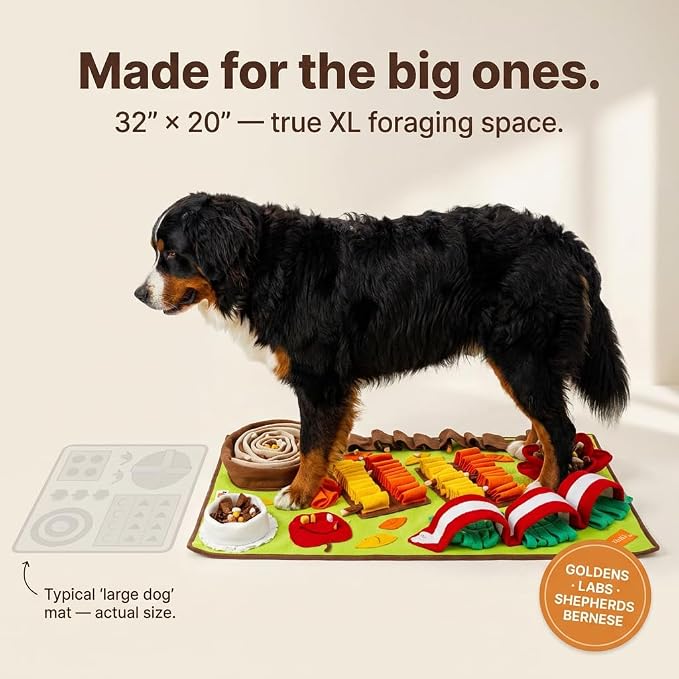 Snuffle Mat for Dogs - XL 32x20 Foraging & Slow Feeder Puzzle | Sniff mat for dogs & Interactive puzzle toy for mental stimulation. Washable dog enrichment toy for large breeds.