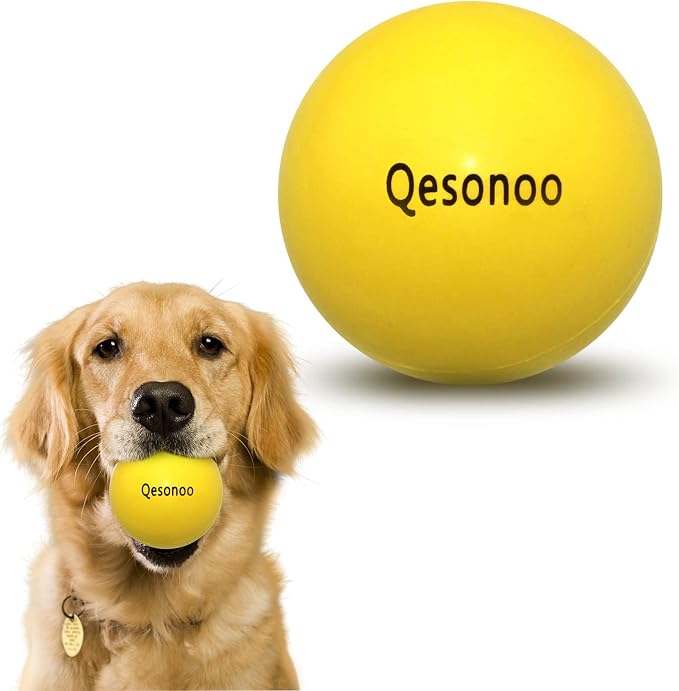 Dog Balls Indestructible, Solid Rubber Bouncy, Large Breed, Yellow