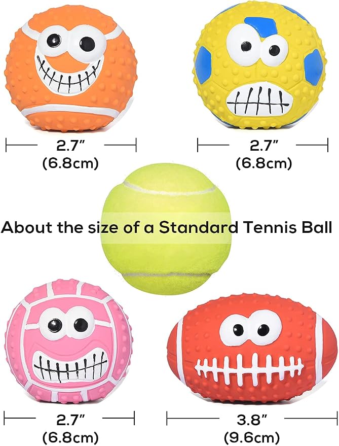 SCHITEC Squeaky Dog Ball, [4 Pack] Latex Rubber Dog Squeak Toys, 2.7'' Soft Bouncy Fetch Balls for Medium Small Pets Interactive Play