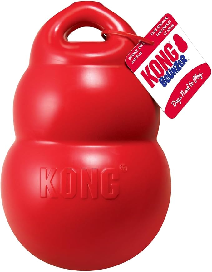 KONG Bounzer, Lightweight Rubber Fetch and Retrieve Toy, for X-Large Dogs | Lightweight Oversized Classic-Shaped Rubber Toy with a Top Handle, Bounces Back for Fetch & Retrieve
