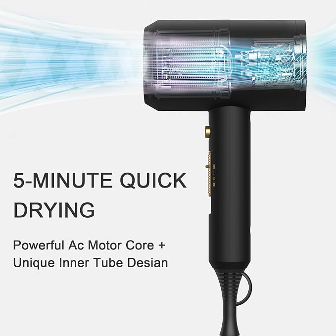 slopehill Professional Ionic Hair Dryer, Powerful 1800W Fast Drying Low Noise Blow Dryer with 2 Concentrator Nozzle 1 Diffuser Attachments for Home Salon Travel (Black)