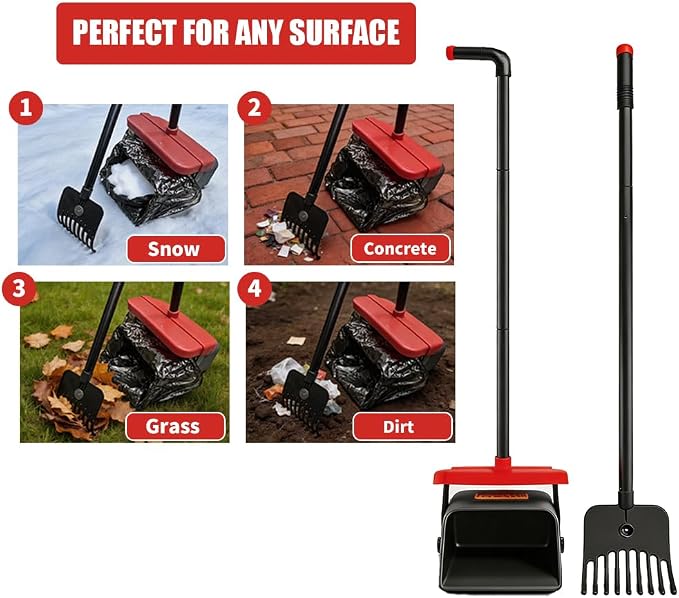Pooper Scooper for Dogs, 46'' Long Handle Large & Small Breeds, Yard & Outside Waste Pickup, Rake with Bag Attachment & Holder, Litter Scooper, 100 Pet Waste Bags, Pet Supplies & Dog Accessories