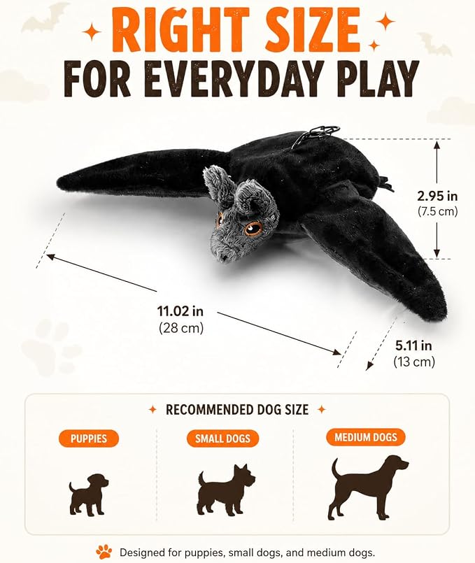 Halloween Interactive Flapping Bat Dog Toy, Motion Activated Rechargeable Plush Toy with Moving Wings for Bored Dogs, Puppies, Small & Medium Dogs (1PCS)