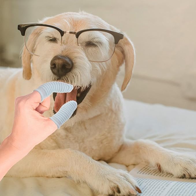 Alipis 12pcs Dog Finger Toothbrushes for Large Dogs Soft Polyester Material Washable Dental Care Brushes in Yellow and Sky Blue Suitable for Puppy Teeth Cleaning
