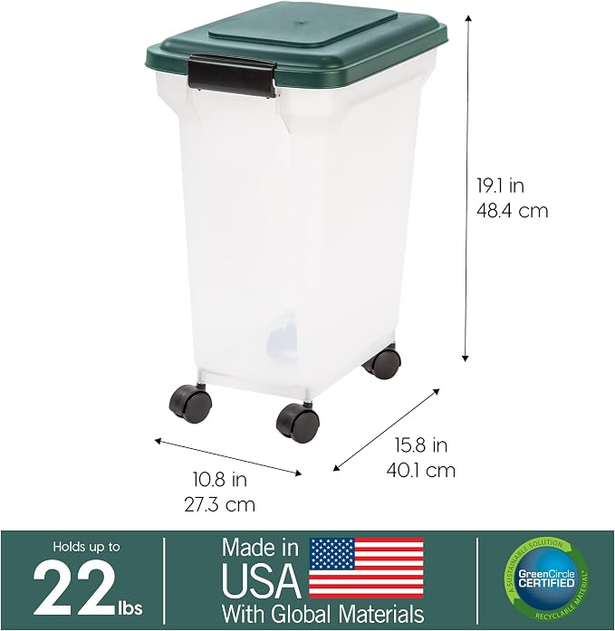 IRIS USA Airtight Pet Food Container, Up to 22 lbs, Green