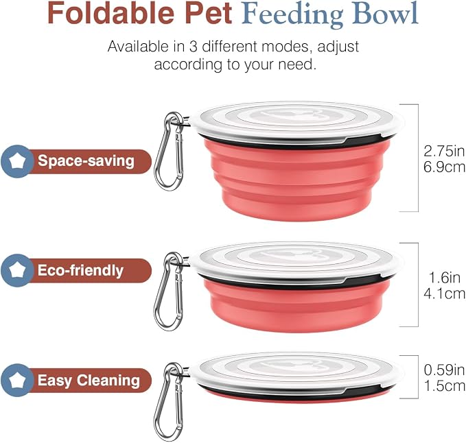 Pawaboo Collapsible Dog Bowls, 2 Pack, 1000ml, Light Pink + Blue