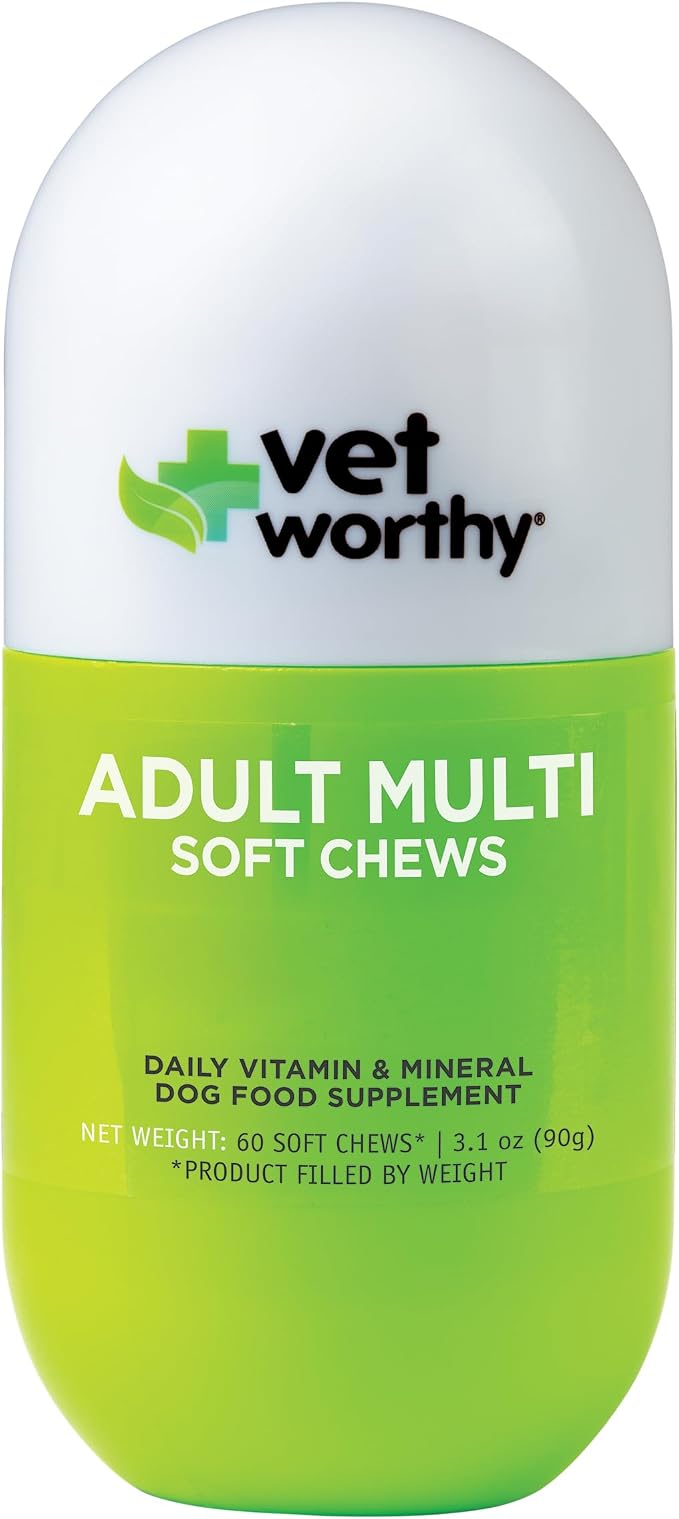 Vet Worthy Adult Multi Soft Chews - Daily Multivitamin for Dogs - 60ct | Supports Immunity, Metabolism, & Maintenance - Daily Dog Chewable Supplement - Chicken & Bacon Flavor