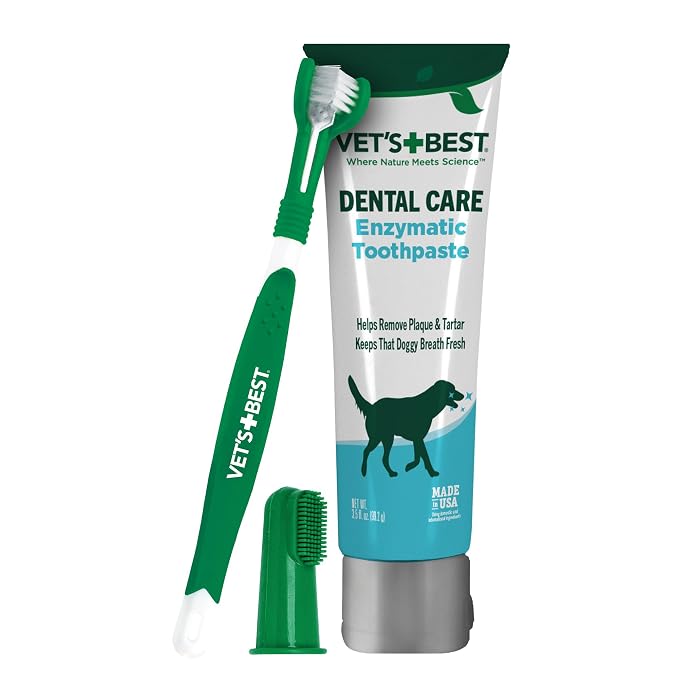 Vet's Best Dog Toothpaste & Toothbrush Dental Care Kit, With Brush 3.5 oz | Enzymatic Toothpaste for Dogs, Toothbrush & Finger Brush Included, Helps Remove Plaque & Freshen Dog Breath, Vet Formulated