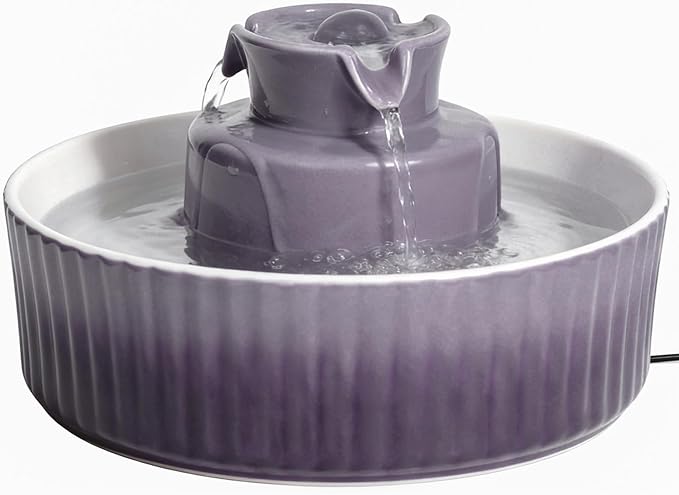 Ceramic Cat Water Fountain, 2.1L/71oz Cupcake Pet Water Fountain for Cats and Dogs, Automatic Pet Drinking Fountain,Double Filtration System, Easy to Clean, 360°Drinking Water(Gradient Purple)