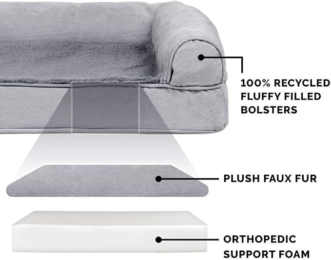 Furhaven Orthopedic Plush &amp; Suede Sofa Dog Bed - Jumbo Plus/XXL (up to 125 lbs), Gray