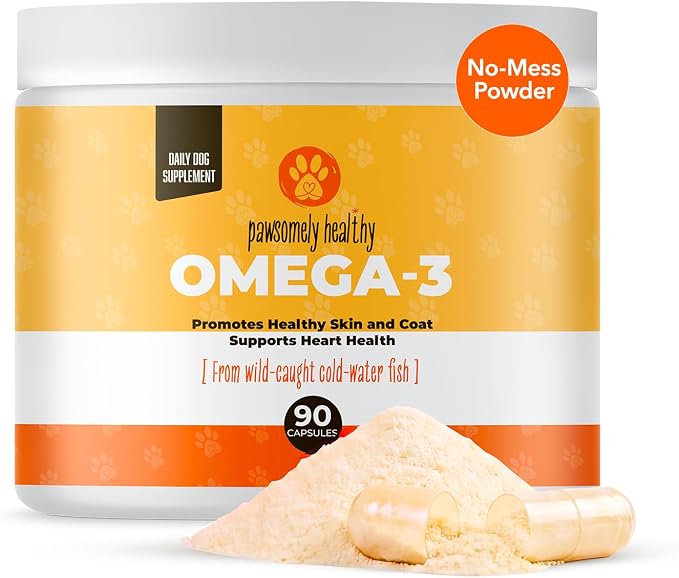 Pawsomely Healthy Omega-3 for Dogs – Mess-Free Powder Capsules, No Refrigeration – Wild-Caught Anchovy Oil – EPA & DHA for Skin, Coat, Joints & Heart – All Breeds & Life Stages – 90 Count