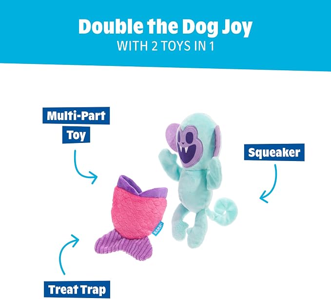 BarkBox Gigi the Fiji Mermaid Dog Toy - Toy for Medium and Large Dogs | Two-in-One Cryptid Plush Toy with Squeaker, Crinkle and Treat Holder