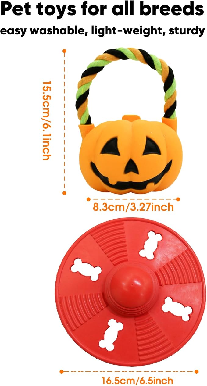 Deeow Squeaky Natural Rubber Dog Flying Disc/Frisbee with Orange Ball Gift | Water-float Natural Rubber Dog Frisbee for Outdoor, Spaceship Shaped 6.5'' Squeaky Interactive Fetch Toy for Anxiety Relief