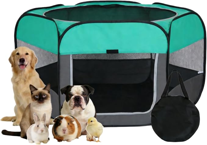 Dog Cat Playpen, Pet Playpen Indoor for Dog Crate Tent Cage Outdoor Foldable Dog Enclosure, Green Large
