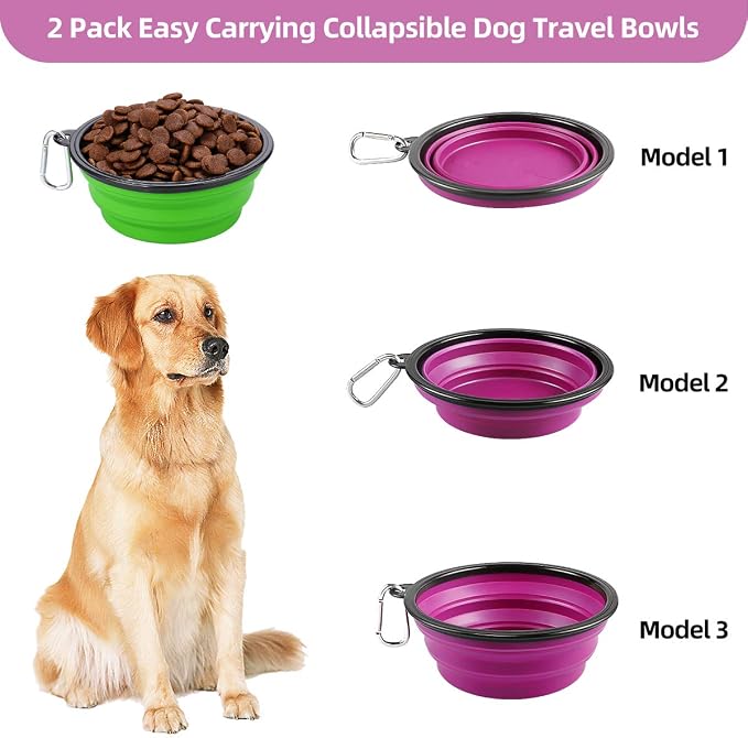 Kytely Large Collapsible Dog Bowls, 2 Pack, 34oz, Green+Purple