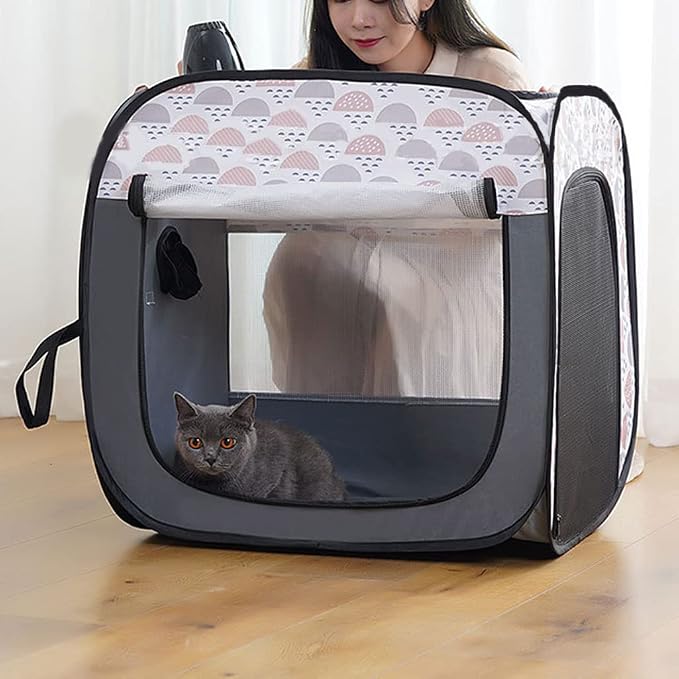 Cat & Dog Dryer Box Folding Pet Dry Room Pet Hair Drying Tent Grooming House Dryer Cage Hair Clearing Travel Bags for Dogs Cats Rabbit
