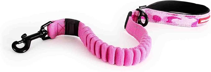 EzyDog Zero Shock - Bungee Dog Leash, Shock Absorbing - 25-Inch, Pink Camo | Padded Neoprene Grip, Traffic Handle, Reflective Stitching, Strong for All Size Pullers, 1" Soft Touch Webbing for Durability