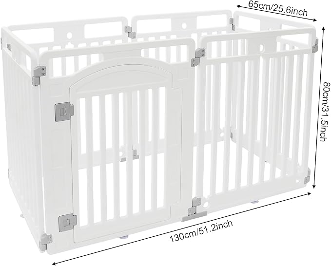 Dog Playpen with Door, 32 Inch Tall Dog Playpen, 6 Panels White Plastic Pet Safety Fence, Puppy Playpen Dog Pen with Suction Cup, Indoor Pet Exercise Pen, Small Medium Dog Fence, 51.2x25.6x31.5in