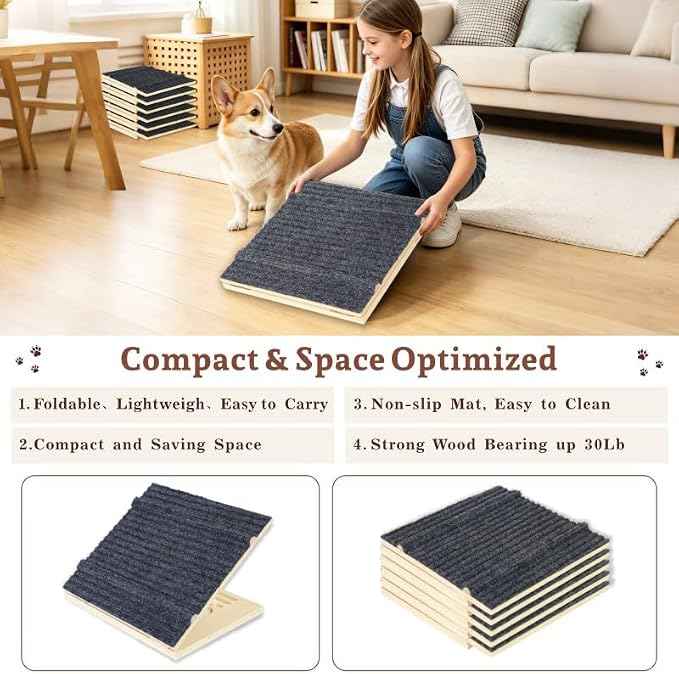 4 Pack Adjustable Dog Ramps for Stairs, Upgraded Pet Stair Ramp for Small Dogs, Portable Dog Stairs with Mat for Small Dogs and Cats, Non-Slip Pet Steps for Senior, Short-Legged & Injured Pets