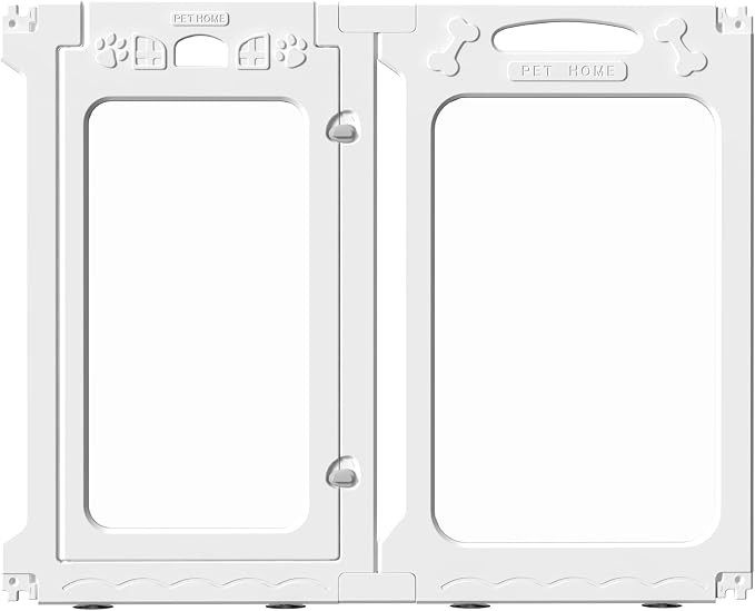 Clear Dog Playpen Extension Panel Set with 1 Door & 1 Side Panel, Height 24 inch, White