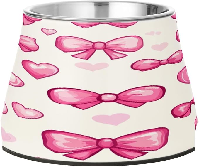 YETTASBIN Bow Pink Elevated Dog Bowls, Prevention of Vertebrae Disease Raised Dog & Cat Bowl Stand with Removable Stainless Steel Bowls, Non-Slip Spill-Proof Pet Food & Water Bowl Dish