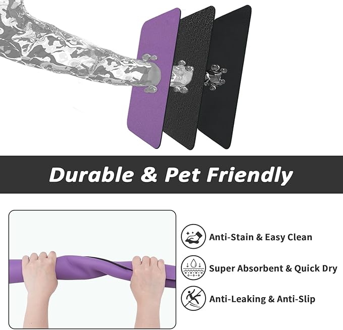 HotLive Dog Food Mat - Absorbent Cat Mat for Food and Water, No Stains Pet Feeding Bowl Mat, Easy to Clean Pet Placemats, Quick Dry Dog Water Dispenser Mat for Messy Drinkers | Purple 24"x36"