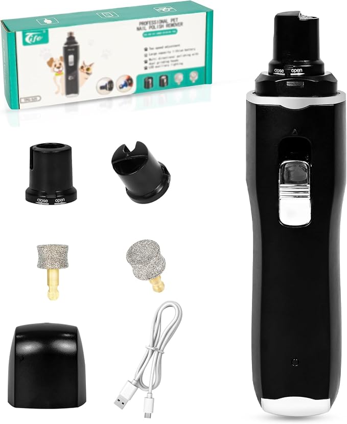 Tife Dog Nail Grinder,2 Speed Electric Rechargeable Dog Nail Trimmer,Quiet and Low-Vibration Pet Nail Grinder,Painless Dog&Cat Grooming Supplies for Large Medium Small Pets