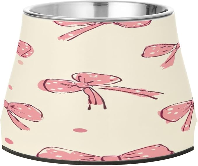 YETTASBIN Bow Pink Elevated Dog Bowls, Prevention of Vertebrae Disease Raised Dog & Cat Bowl Stand with Removable Stainless Steel Bowls, Non-Slip Spill-Proof Pet Food & Water Bowl Dish