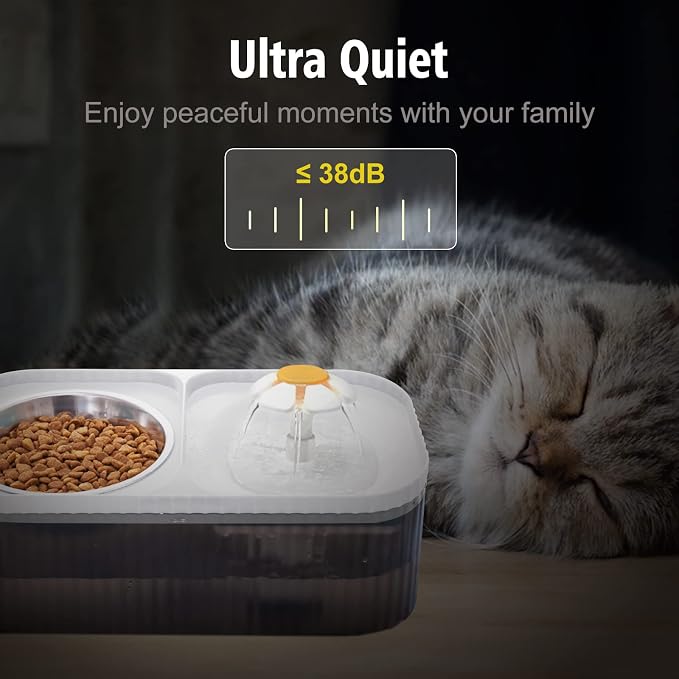 Cat Water Fountain Food Bowl Stainless Steel, 101oz/3L Automatic Pet Water Fountain, Dog Water Dispenser with Smart Pump 2 Filters for Cats, Dogs, Multiple Pets