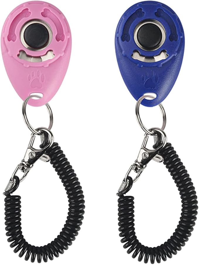 Dog Training Clicker with Wrist Strap, 2 Pack, Pink & Dark Blue