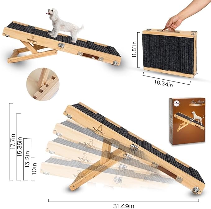 2026 Upgraded Adjustable Dog Ramp for Bed & Couch - Foldable Portable Pet Ramp for Car, Heavy-Duty (Supports Up to 60 lb) Pet Steps with Non-Slip Surface