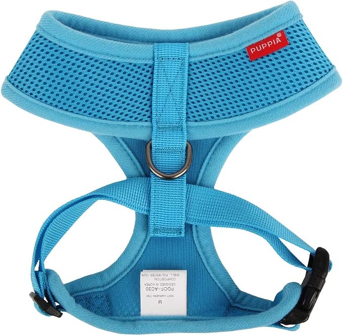 Puppia Soft Dog Harness No Choke Over-The-Head Triple Layered Breathable Mesh Adjustable Chest Belt and Quick-Release Buckle, Sky Blue, Medium