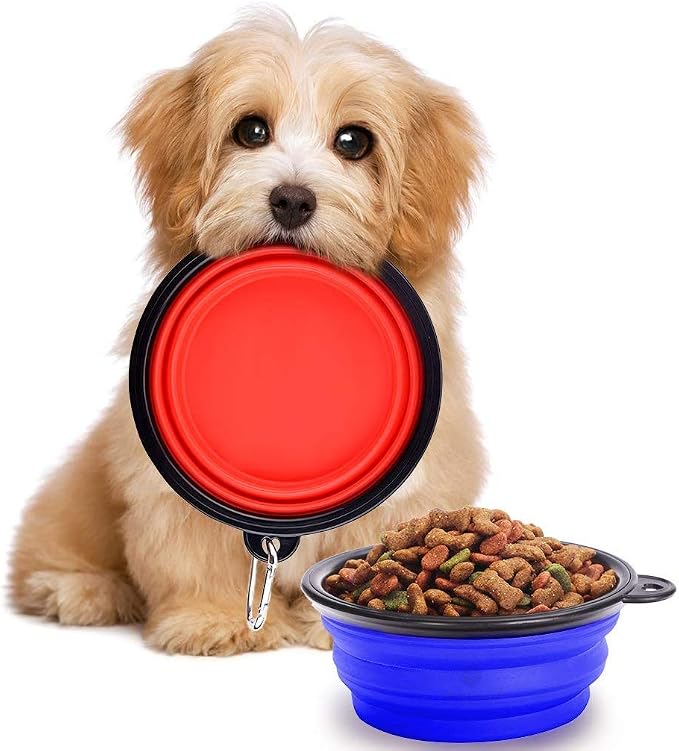 SunGrow Collapsible Dog Travel Bowls, 2 Pack, with Carabiner Clip