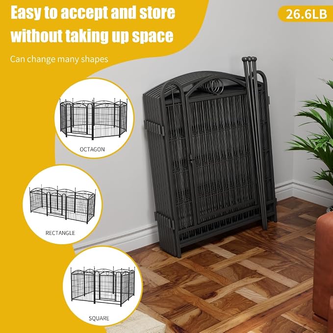 Dog Playpen 32 inch 8 Panels Metal Exercise Pen | With Door,Heavy-Duty Rustproof Foldable Dog Pen, Easy DIY Shapes, Indoor/Outdoor, for Small/Medium