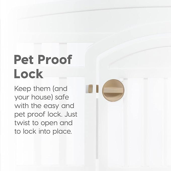 IRIS USA Dog Playpen with Door, 24” 6 Panel Pet Exercise Pen – Indoor Outdoor Puppy Play Pen, Portable Plastic Pet Fence for Small Medium Dogs, Foldable 61” x 61” x 24”, White