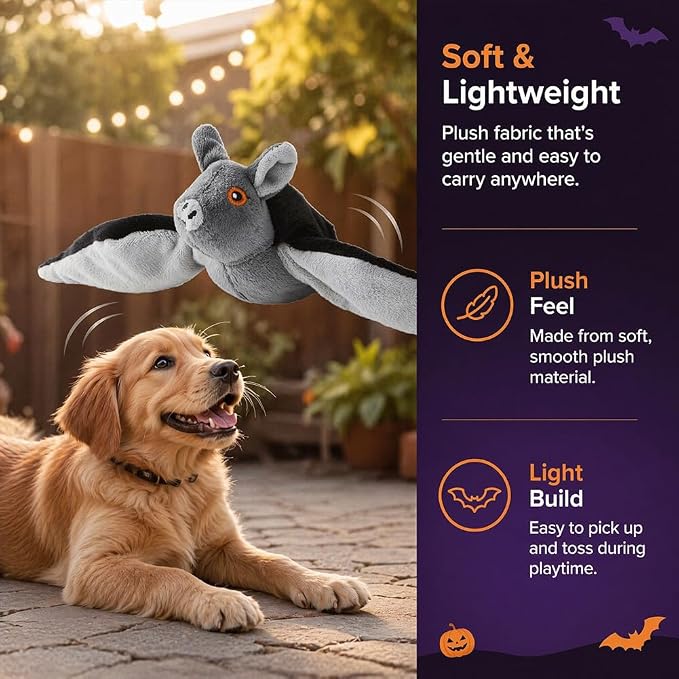 Flying Bat Dog Toy, Flapping Bat Dog Toy with Chirping Sounds, Interactive Rechargeable Flap Bat Toy for Dogs Cats, Hanging & Wand Play, 1PC